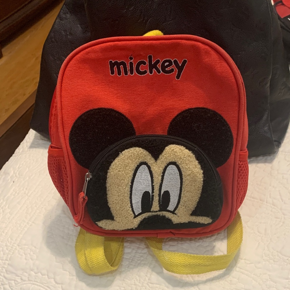 Mickey Child Small Backpack with Adjustable Straps & Fuzzy Front Pocket Mickey